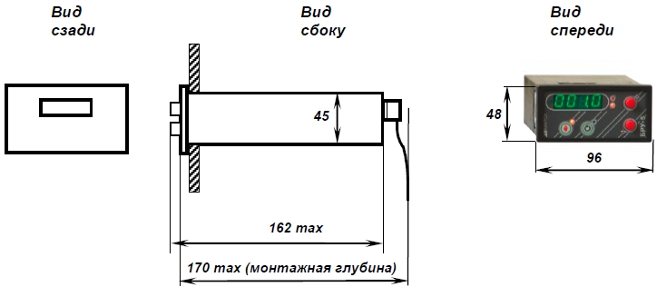 Схема габаритных размеров блока БРУ-5К1