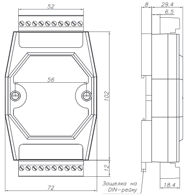 Схема габаритных размеров блока PSA-03Ex