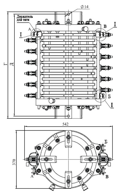 Схема размеров токоприемников ТКК-200
