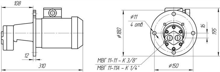 Схема габаритных размеров агрегатов насосных МБГ-11-11А