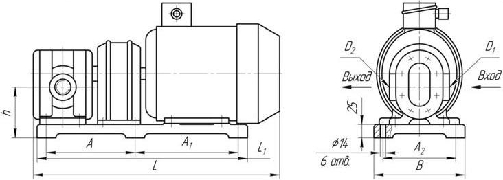 Схема габаритных размеров агрегатов насосных МБГ-11-2
