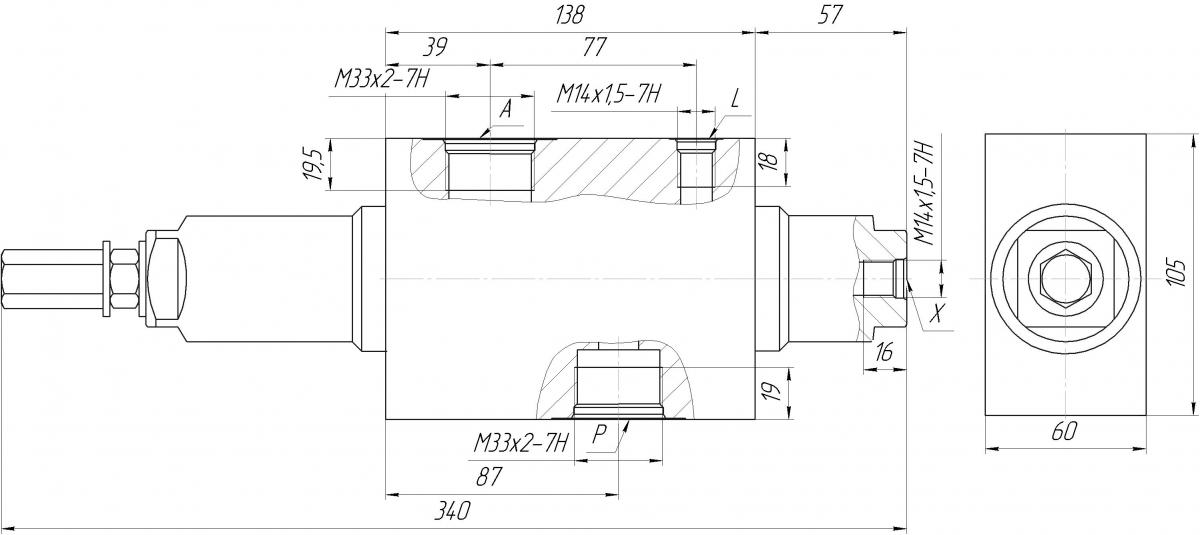 Схема габаритных размеров клапана КС-3577