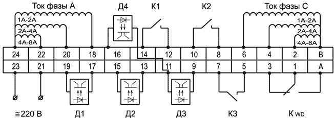 Схема подключения устройства РЗЛ-03.2хх