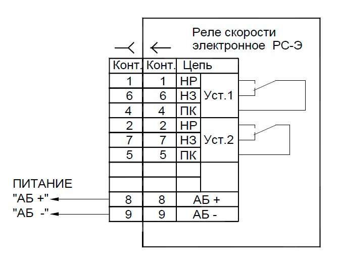 Рис.1 Схема соединения реле РС-Э-10